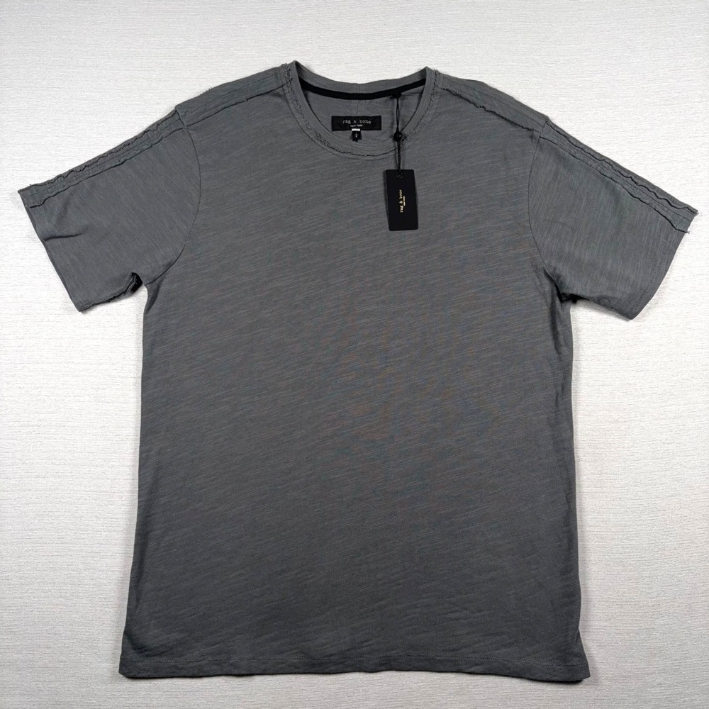 Rag & Bone Raw Edge Flame Short Sleeve T-Shirt Mens L Smoke Gray Cotton NEW